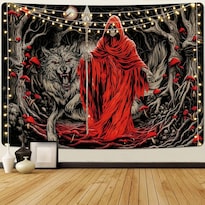 Tapiz Gótico Para Colgar En La Pared Con Forma De Lobo Y Luna Roja Con Capucha S 150 X 130 Cm - Venta Internacional.