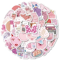 Paquete De Pegatinas De Vinilo Rosa Kawaii De 50 Unidades Con Gatos Para Proyectos De Bricolaje - Venta Internacional.