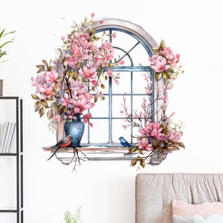 Foto 2 | Foto 2 | Adhesivos De Pared Con Flores Para Ventanas Acuarela Pájaros En Flor - Venta Internacional.