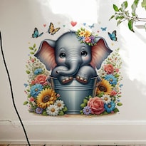 Adhesivo De Pared Con Dibujos Animados De Elefante En Balde Pvc 40 X 40 Cm - Venta Internacional.
