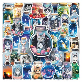 Foto 1 | Foto 1 | Paquete De Pegatinas 50 Unidades Botella Con Diseño De Gato Dibujos Animados Gato En Tarro - Venta Internacional.