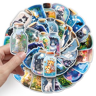 Foto 2 | Foto 2 | Paquete De Pegatinas 50 Unidades Botella Con Diseño De Gato Dibujos Animados Gato En Tarro - Venta Internacional.