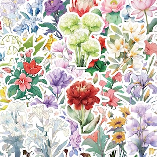 Foto 1 | Foto 1 | Paquete De Pegatinas Artísticas Con Flores Acuarela Y Estampado Floral 50 Unidades - Venta Internacional.