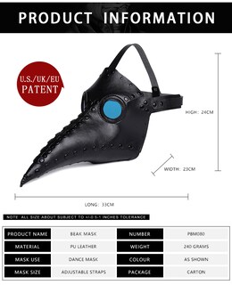 Foto 2 | Foto 2 | Máscara Plague Doctor Para Disfraces De Poliuretano Con Lentes Azules Para Halloween - Venta Internacional.