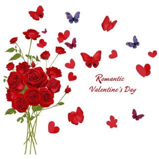 Foto 3 | Foto 3 | Adhesivos De Pared Románticos Con Rosas Rojas Para El Día De San Valentín 60 X 90 Cm - Venta Internacional.