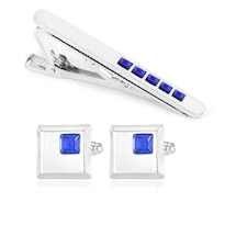 Set De Gemelos Y Corbatas Para Hombre Con Forma Cuadrada De Diamante Azul - Venta Internacional.