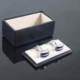 Foto 2 | Foto 2 | Gemelos Esmaltados A Rayas Azules Para Hombre Cobre 16 5 Mm × 9 5 Mm - Venta Internacional.