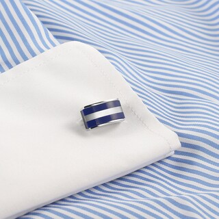 Foto 3 | Foto 3 | Gemelos Esmaltados A Rayas Azules Para Hombre Cobre 16 5 Mm × 9 5 Mm - Venta Internacional.