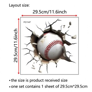 Foto 4 | Foto 4 | Adhesivos De Pared 3d Con Diseño De Pelota De Béisbol Con Agujeros Agrietados 29 5 X 29 5 Cm - Venta Internacional.