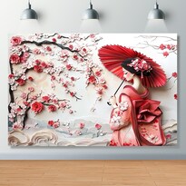 Tapiz De Pared Con Diseño De Geisha Japonesa Con Paraguas Rojo 150 X 130 Cm - Venta Internacional.