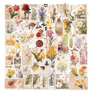 Foto 1 | Foto 1 | Pegatinas Vintage Flower 50 Unidades De Estética Botánica Retro - Venta Internacional.