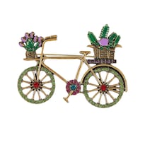 Bicicleta Verde Vintage Brooch Con Diseño De Cesta De Flores - Venta Internacional.