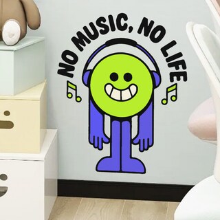 Foto 2 | Foto 2 | Adhesivos De Pared De Pvc Con Forma De Carita Sonriente Con Dibujos Animados «no Music No Life» 29 - Venta Internacional.