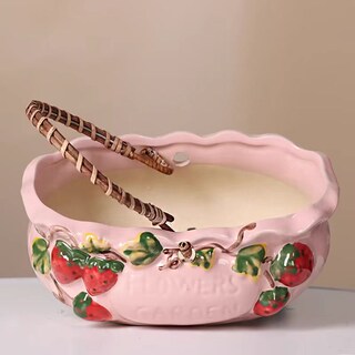 Foto 3 | Foto 3 | Maceta De Cerámica Con Diseño De Fresas 14 5 X 9 3 X 7 5 Cm Color Rosa - Venta Internacional.