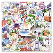 Paquete De Pegatinas Para Acampar Acuarela Paisajes Al Aire Libre 50 Unidades - Venta Internacional.