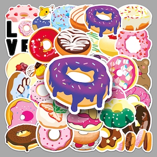Foto 2 | Foto 2 | Paquete De Pegatinas Donut Dessert 50 Unidades De Vinilo Impermeable Para Bricolaje - Venta Internacional.