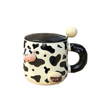 Foto 1 | Foto 1 | Taza De Cerámica Con Forma De Vaca 350 Ml Con Tapa Con Cita Para Disfrutar De La Vida Bonito Dis - Venta Internacional.