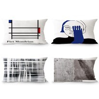 Juego De Fundas De Almohada De Arte Moderno Abstracto Piet Mondrian X4 - Venta Internacional.