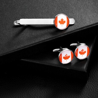 Foto 3 | Foto 3 | Juego De Gemelos Y Corbatas De Aleación Esmaltada Con La Bandera De Canadá - Venta Internacional.
