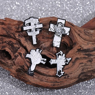 Foto 3 | Foto 3 | Juego De Broches Con Forma De Cruz Cristiana Aleación En Blanco Y Negro - Venta Internacional.