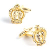 Gemelos Con Forma De Corona Dorada Para Hombre Lujosos Cristales Incrustados - Venta Internacional.