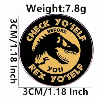 Foto 2 | Foto 2 | Broche Redondo Con Diseño Retro De Dinosaurio Negro Y Dorado Aleación De 3 X 3 Cm - Venta Internacional.