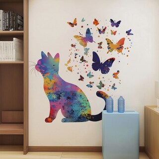 Foto 1 | Foto 1 | Adhesivos De Pared Coloridos De Pvc Con Forma De Gato Y Mariposa 30 X 60 Cm - Venta Internacional.