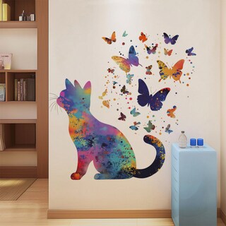 Foto 2 | Foto 2 | Adhesivos De Pared Coloridos De Pvc Con Forma De Gato Y Mariposa 30 X 60 Cm - Venta Internacional.