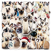 Paquete De Pegatinas Con Forma De Gato Siamés 50 Unidades Calcomanías De Vinilo Impermeables - Venta Internacional.