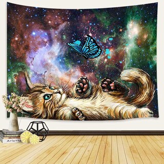Foto 1 | Foto 1 | Tapiz Para Colgar En La Pared Bonito Gato Con Mariposa En Forma De Galaxia - Venta Internacional.