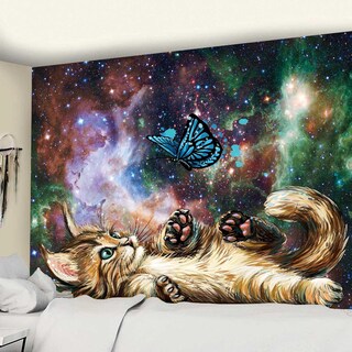 Foto 2 | Foto 2 | Tapiz Para Colgar En La Pared Bonito Gato Con Mariposa En Forma De Galaxia - Venta Internacional.