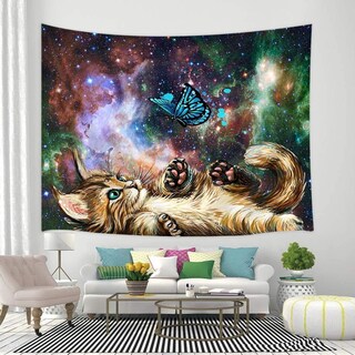 Foto 3 | Foto 3 | Tapiz Para Colgar En La Pared Bonito Gato Con Mariposa En Forma De Galaxia - Venta Internacional.