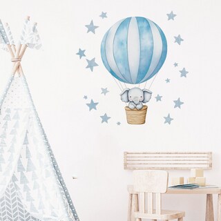 Foto 1 | Foto 1 | Adhesivo De Pared Con Diseño De Globo Aerostático Azul Con Dibujo Animado Y Elefante Durmiendo - Venta Internacional.