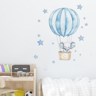 Foto 2 | Foto 2 | Adhesivo De Pared Con Diseño De Globo Aerostático Azul Con Dibujo Animado Y Elefante Durmiendo - Venta Internacional.