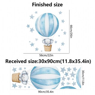 Foto 3 | Foto 3 | Adhesivo De Pared Con Diseño De Globo Aerostático Azul Con Dibujo Animado Y Elefante Durmiendo - Venta Internacional.