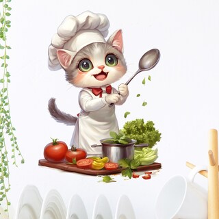 Foto 1 | Foto 1 | Adhesivos De Pared Con Bonitos Dibujos Animados De Gato Chef Adorable Gatito Cocinando - Venta Internacional.
