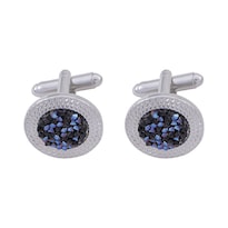 Gemelos Redondos De Cristal Y Ágata Con Acabado Plateado - Venta Internacional.