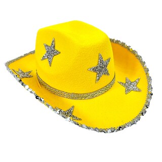Foto 1 | Foto 1 | Sombrero De Vaquero Amarillo De Tela No Tejida Con Estrellas De Strass 58 Cm - Venta Internacional.