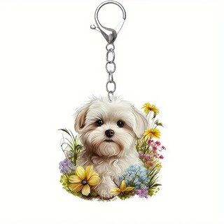 Foto 1 | Foto 1 | Llavero Con Bonito Diseño De Flores Acrílicas De Perro Maltés - Venta Internacional.