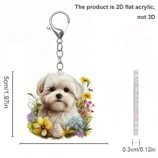 Foto 2 | Foto 2 | Llavero Con Bonito Diseño De Flores Acrílicas De Perro Maltés - Venta Internacional.