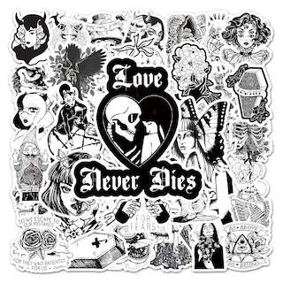 Foto 1 | Foto 1 | Paquete De Pegatinas Gothic Punk 50 Unidades Arte Alternativo En Blanco Y Negro - Venta Internacional.