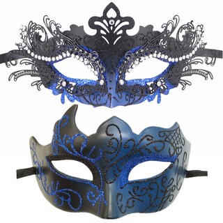 Foto 1 | Foto 1 | Máscara Veneciana Negra Y Azul Con Purpurina Elegante De Media Cara - Venta Internacional.