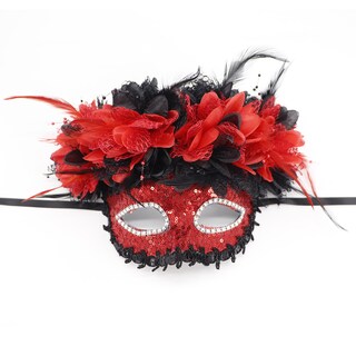 Foto 1 | Foto 1 | Máscara De Mascarada De Pvc Con Lentejuelas Emplumadas Rojas Y Negras - Venta Internacional.