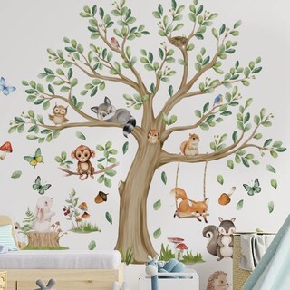 Foto 1 | Foto 1 | Adhesivos De Pared De Pvc Con Dibujos Animados Con Forma De Árbol Con Animales Que Se Balancean 96 - Venta Internacional.