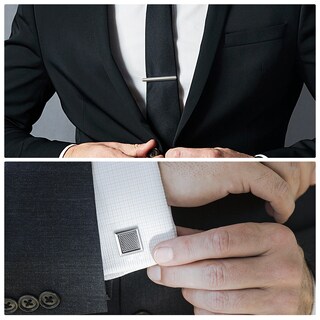 Foto 3 | Foto 3 | Juego De Gemelos Y Clips Para Corbatas Para Hombre Diseño Cuadrado Moderno - Venta Internacional.