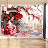 Tapiz Vintage De Geisha Japonesa Para Colgar En La Pared 150 X 130 Cm - Venta Internacional.