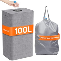 Cubo De Almacenamiento De Tela Oxford De 100 Litros Con Tapa Y Bolsa Interior Color Gris - Venta Internacional.