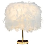 Lámpara de Mesa CM-Top Led de Plumas Blancas con Base Dorada