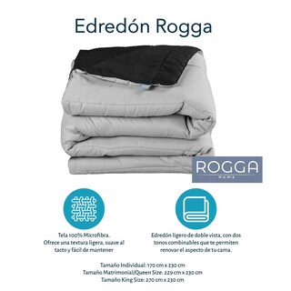 Foto 2 | Foto 2 | Edredón Rogga Dos Vistas Negro/Gris Perla Queen Size + Protector De Colchón Ultra + Sábanas Basic + 2 Almohadas Frosty