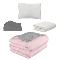 Edredón Rogga Doble Vista Individual + Protector de Colchón Ultra + Sábanas Basic + Almohada Frosty